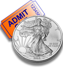 silver half dollar with ticket